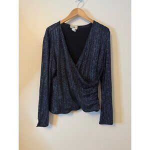 J.B.S. Ltd. Black Metallic Long Sleeve Wrap Top 1X